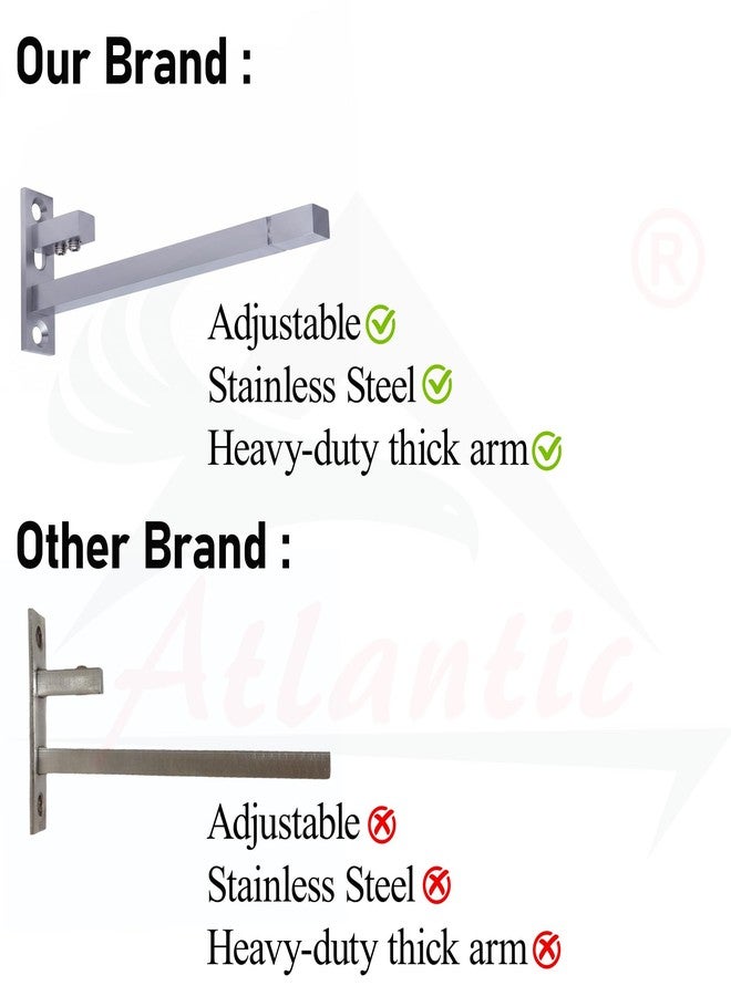 أتلانتيك حامل رف زجاجي من النوع F من أتلانتيك 8 بوصة (ستانلس ستيل، تشطيب فضي غير لامع، قابل للتعديل 6/8/10/12 مم، عبوة من قطعتين) - Image 5